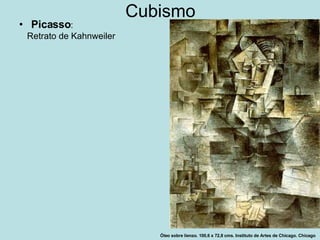 Cubismo Picasso : Óleo sobre lienzo. 100,6 x 72,8 cms. Instituto de Artes de Chicago. Chicago Retrato de Kahnweiler 