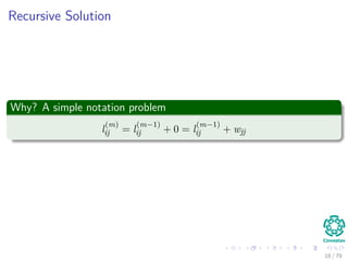 Recursive Solution
Why? A simple notation problem
l
(m)
ij = l
(m−1)
ij + 0 = l
(m−1)
ij + wjj
18 / 79
 