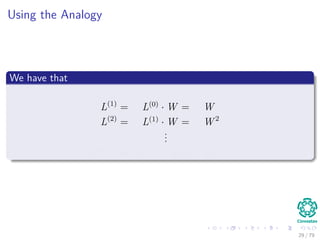 Using the Analogy
We have that
L(1)
= L(0)
· W = W
L(2)
= L(1)
· W = W 2
...
L(n−1)
= L(n−2)
· W = W n−1
29 / 79
 
