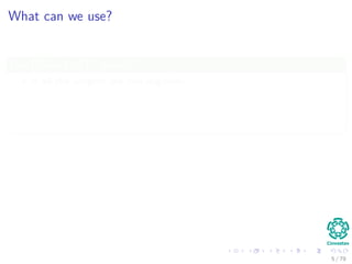 What can we use?
Use Dijkstra’s |V | times!!!
If all the weights are non-negative.
This has, using Fibonacci Heaps, O (V 2
log V + VE) complexity.
Which is equal O (V 3
) in the case of E = O(V 2
), but with a hidden large
constant c.
Use Bellman-Ford |V | times!!!
If negative weights are allowed.
Then, we have O (V 2
E).
Which is equal O (V 4
) in the case of E = O(V 2
).
5 / 79
 
