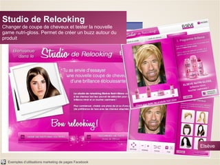 Studio de Relooking Changer de coupe de cheveux et tester la nouvelle game nutri-gloss. Permet de créer un buzz autour du produit Elsève 