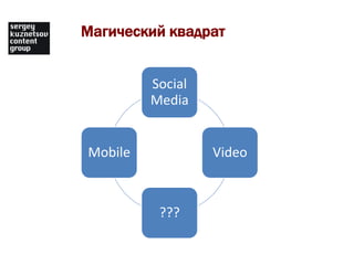 Магический квадрат


         Social
         Media


Mobile            Video



          ???
 