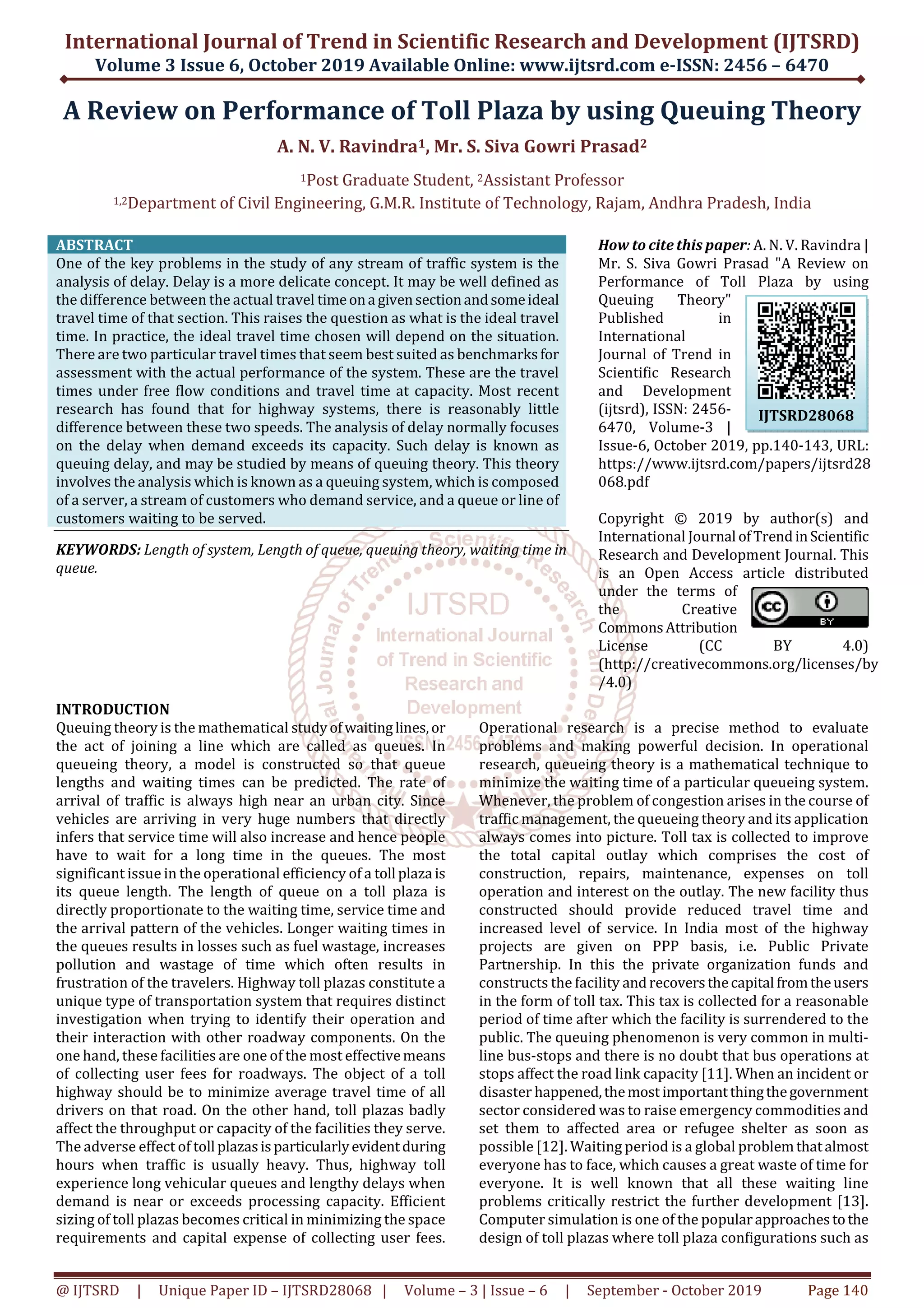 A Review on Performance of Toll Plaza by using Queuing Theory | PDF