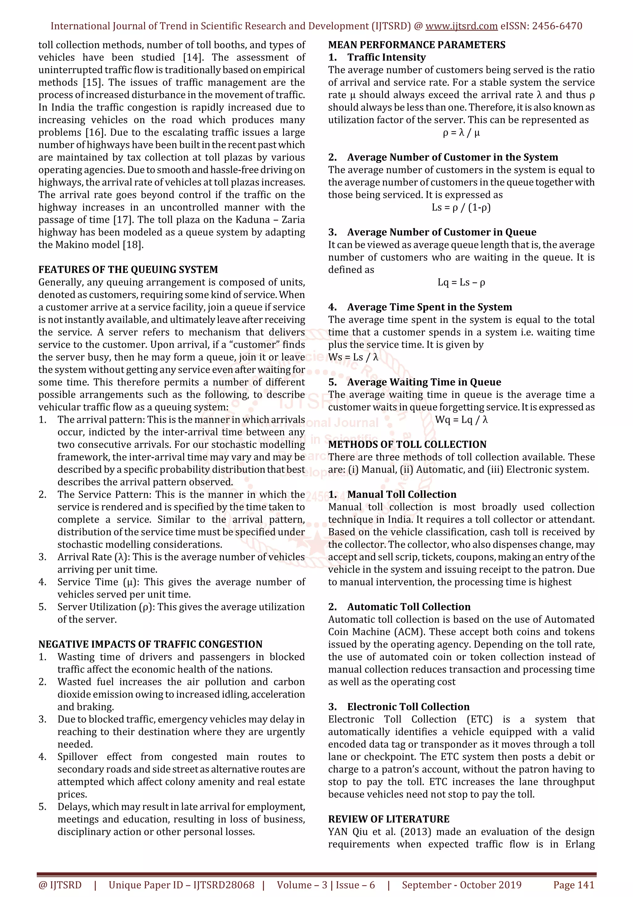 A Review on Performance of Toll Plaza by using Queuing Theory | PDF