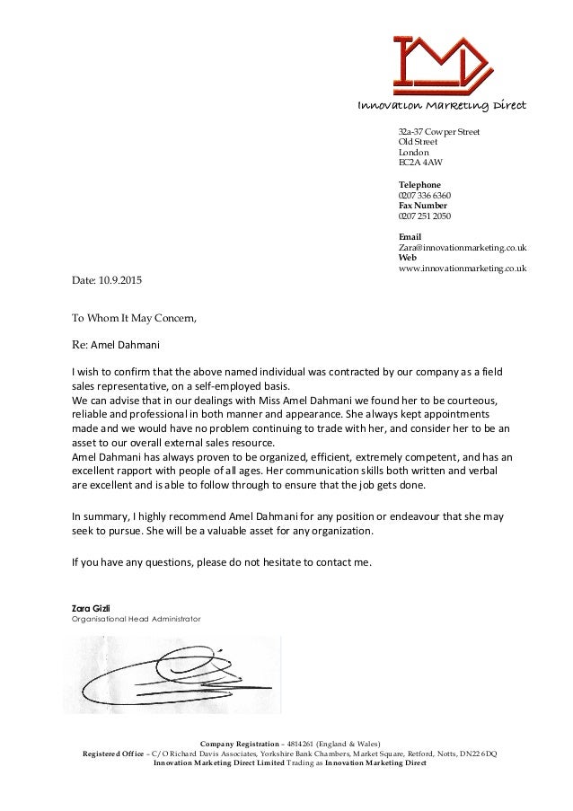 Re Mendation Letter Innovation Marketing