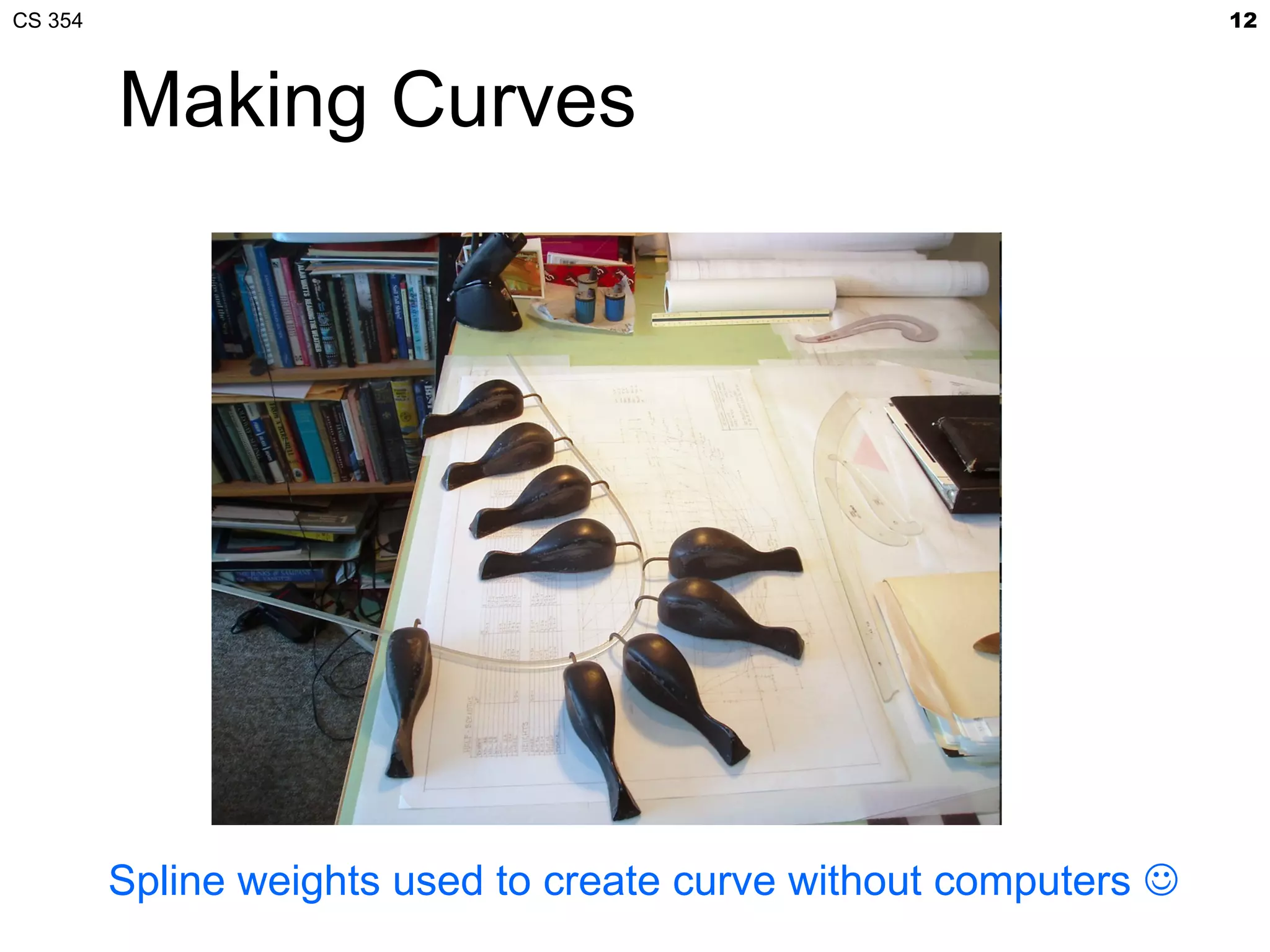 CS 354                                                             12



         Making Curves




         Spline weights used to create curve without computers 
 