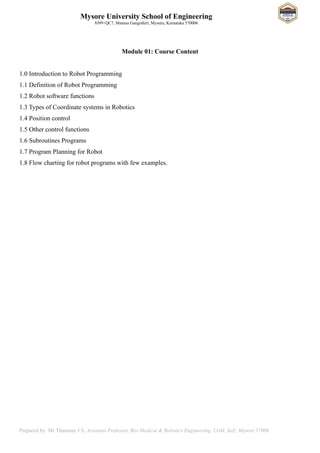 21BR54 MODULE 01 Robot Programming Notes | PDF