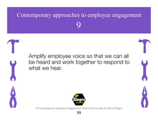 The
Employee
Engagement
Network
12
21 Contemporary Employee Engagement Tools and Concepts by David Zinger
Contemporary app...