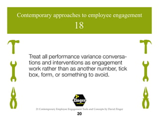 The
Employee
Engagement
Network
21
21 Contemporary Employee Engagement Tools and Concepts by David Zinger
Contemporary app...