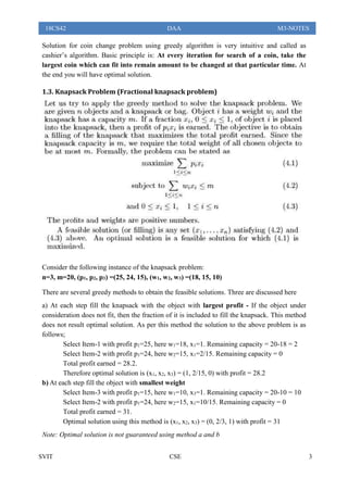 Introduction to Greedy method, 0/1 Knapsack problem | PDF