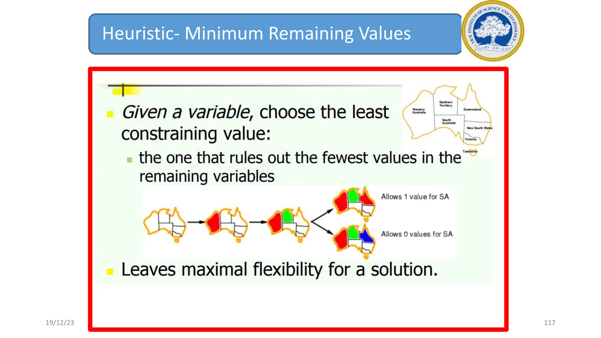 Heuristic- Minimum Remaining Values
19/12/23 117
 