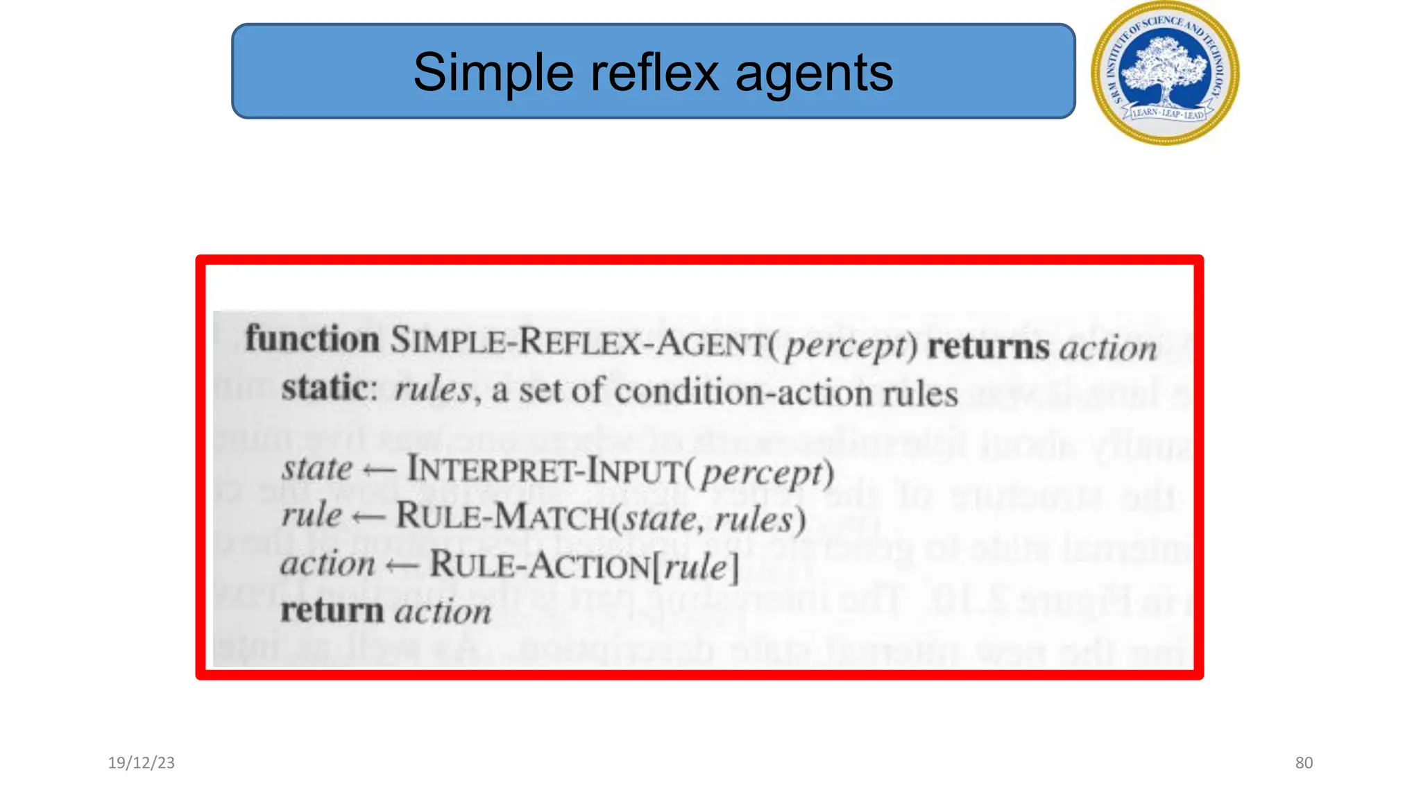 Simple reflex agents
19/12/23 80
 