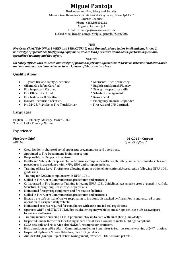 miguel pantoja fire lieutenant resume fire lieutenant resume