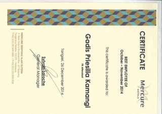 Mercure SAS Certificate