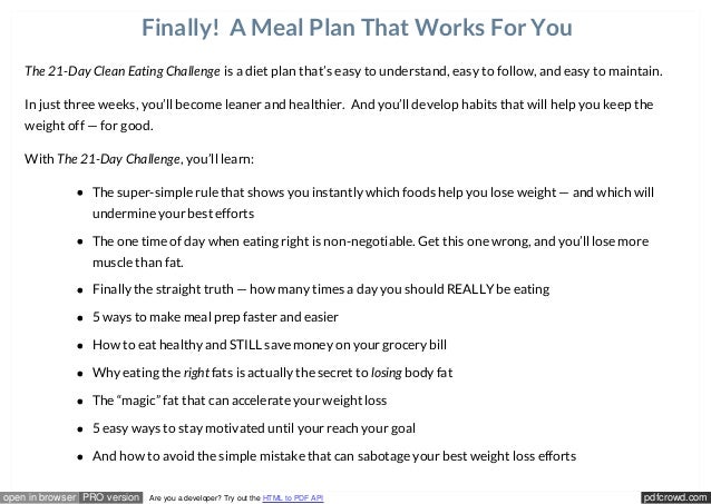 21 Day Challenge Diet Menu