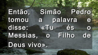 Então, Simão PedroEntão, Simão Pedro
tomou a palavra etomou a palavra e
disse: «Tu és odisse: «Tu és o
Messias, o Filho deMessias, o Filho de
Deus vivo».Deus vivo».
 