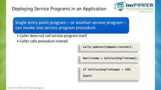 Deploying Service Programs in an Application
Single entry point program – or another service program –
can invoke any serv...