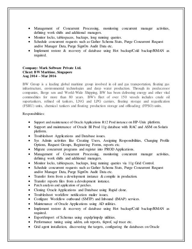 Oracle applications 11i oil gas resume