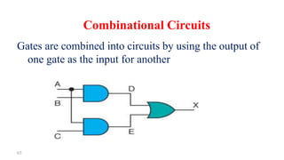 65
Gates are combined into circuits by using the output of
one gate as the input for another
Combinational Circuits
 