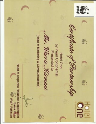 WWF Partnership Certificate