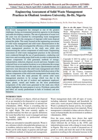 Engineering Assessment of Solid Waste Management Practices in Obafemi ...