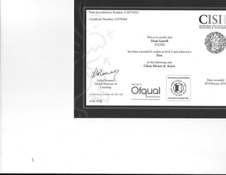 Client Money and Assets Certificate