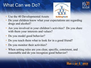 The brain matures through age 25.Drinking during this time can cause long-term andirreversible damage* Areas of the brain affected by alcohol use:Prefrontal cortex= Judgment, reasoning,impulse control,retaining and learning information 