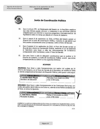 Segundo año de Ejercicio
Primer Periodo Ordinario
Miércoles 21 de septiembre de 2016
GACETA DEL SENADO
Página 14
 
