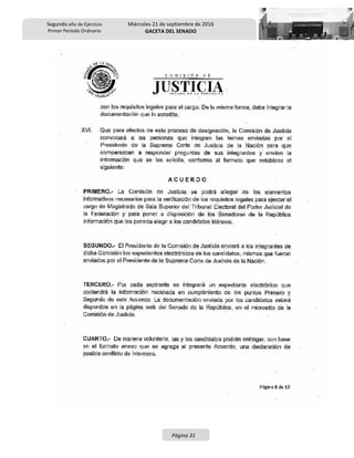 Segundo año de Ejercicio
Primer Periodo Ordinario
Miércoles 21 de septiembre de 2016
GACETA DEL SENADO
Página 31
 