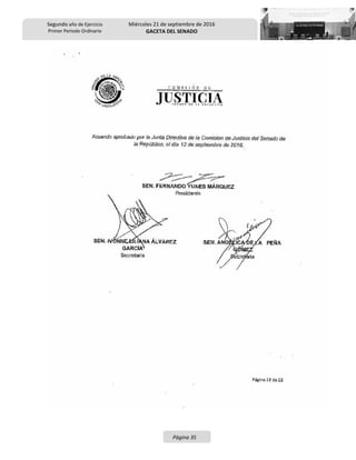 Segundo año de Ejercicio
Primer Periodo Ordinario
Miércoles 21 de septiembre de 2016
GACETA DEL SENADO
Página 35
 