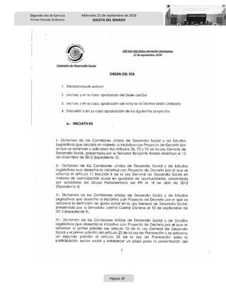 Segundo año de Ejercicio
Primer Periodo Ordinario
Miércoles 21 de septiembre de 2016
GACETA DEL SENADO
Página 39
 