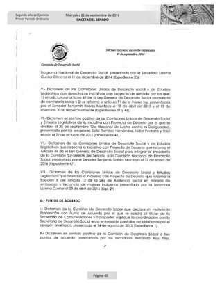 Segundo año de Ejercicio
Primer Periodo Ordinario
Miércoles 21 de septiembre de 2016
GACETA DEL SENADO
Página 40
 