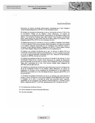 Segundo año de Ejercicio
Primer Periodo Ordinario
Miércoles 21 de septiembre de 2016
GACETA DEL SENADO
Página 54
 