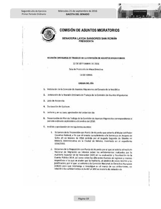 Segundo año de Ejercicio
Primer Periodo Ordinario
Miércoles 21 de septiembre de 2016
GACETA DEL SENADO
Página 59
 