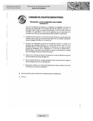 Segundo año de Ejercicio
Primer Periodo Ordinario
Miércoles 21 de septiembre de 2016
GACETA DEL SENADO
Página 60
 