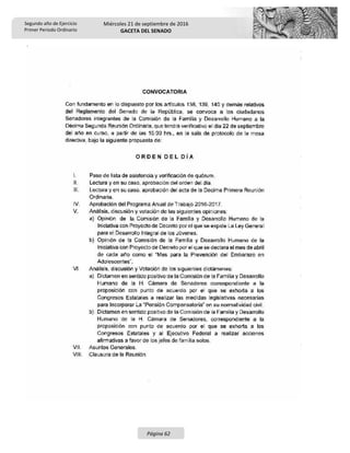Segundo año de Ejercicio
Primer Periodo Ordinario
Miércoles 21 de septiembre de 2016
GACETA DEL SENADO
Página 62
 