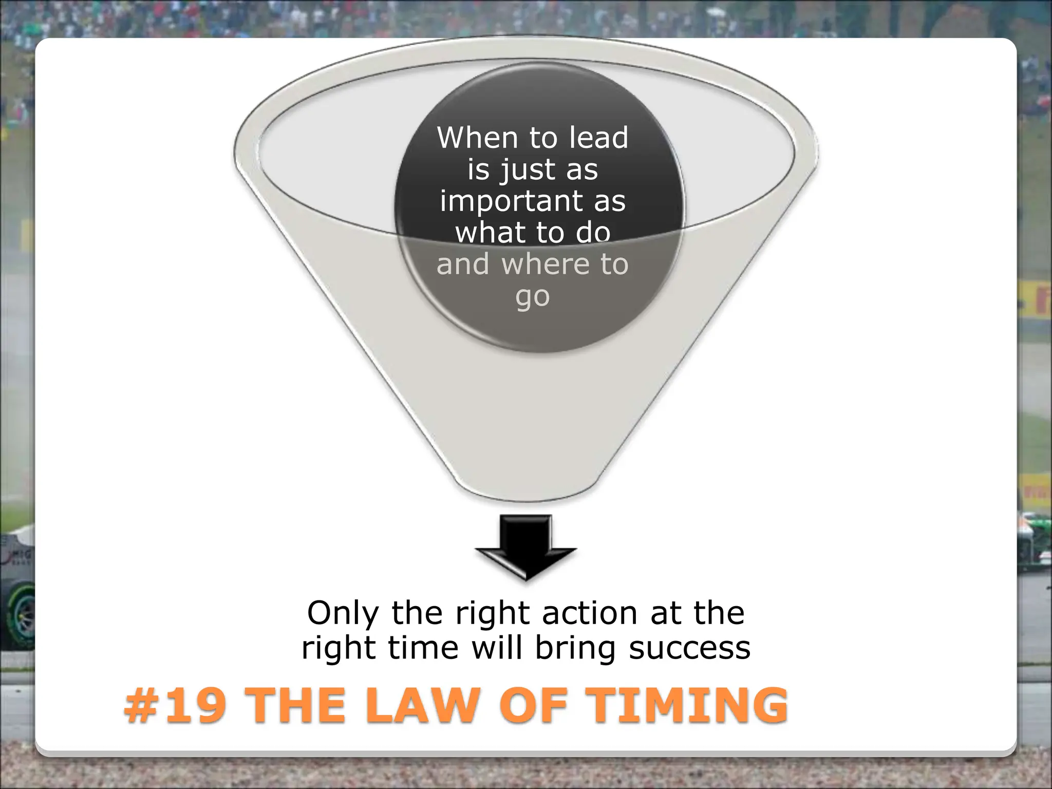 Powered By ProSlides! Presentations
#19 THE LAW OF TIMING
Only the right action at the
right time will bring success
When to lead
is just as
important as
what to do
and where to
go
 