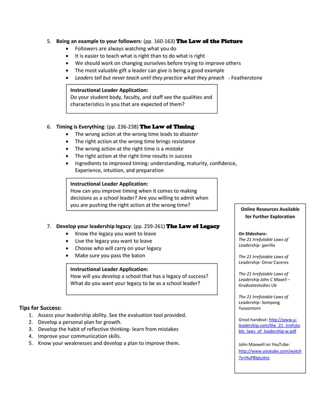 21 irrefutable laws of leadership summary | PDF | Education