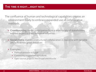 The time is right…right now.<br />The confluence of human and technological capabilities creates an environment ready to e...