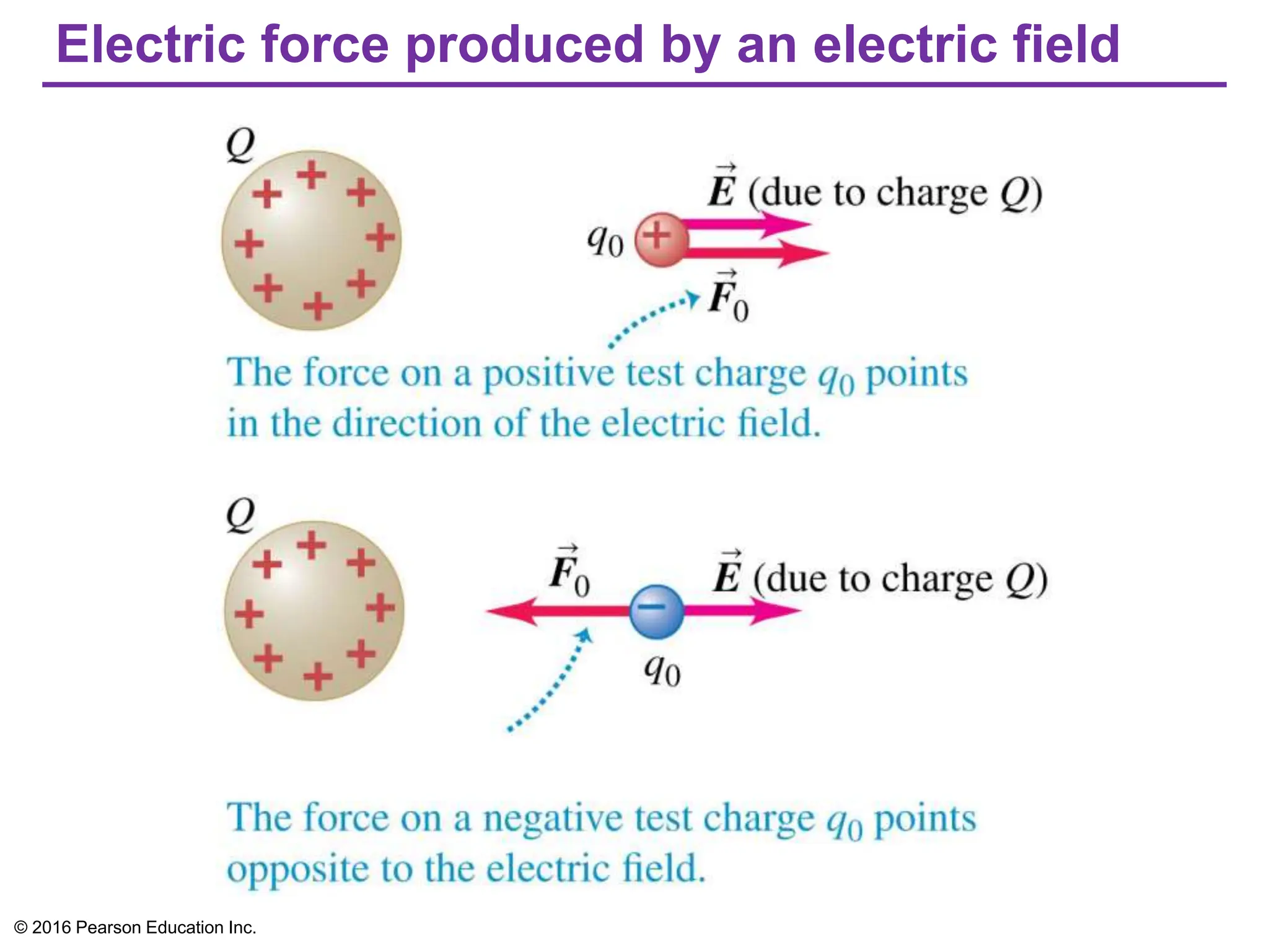 Electric force produced by an electric field
© 2016 Pearson Education Inc.
 