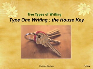 Five Types of Writing   Type One Writing : the House Key Christine Maefsky 