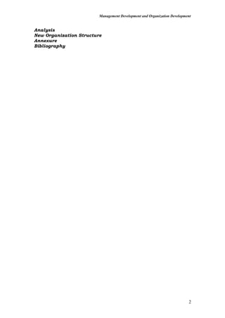 Management Development and Organization Development
Analysis
New Organization Structure
Annexure
Bibliography
2
 