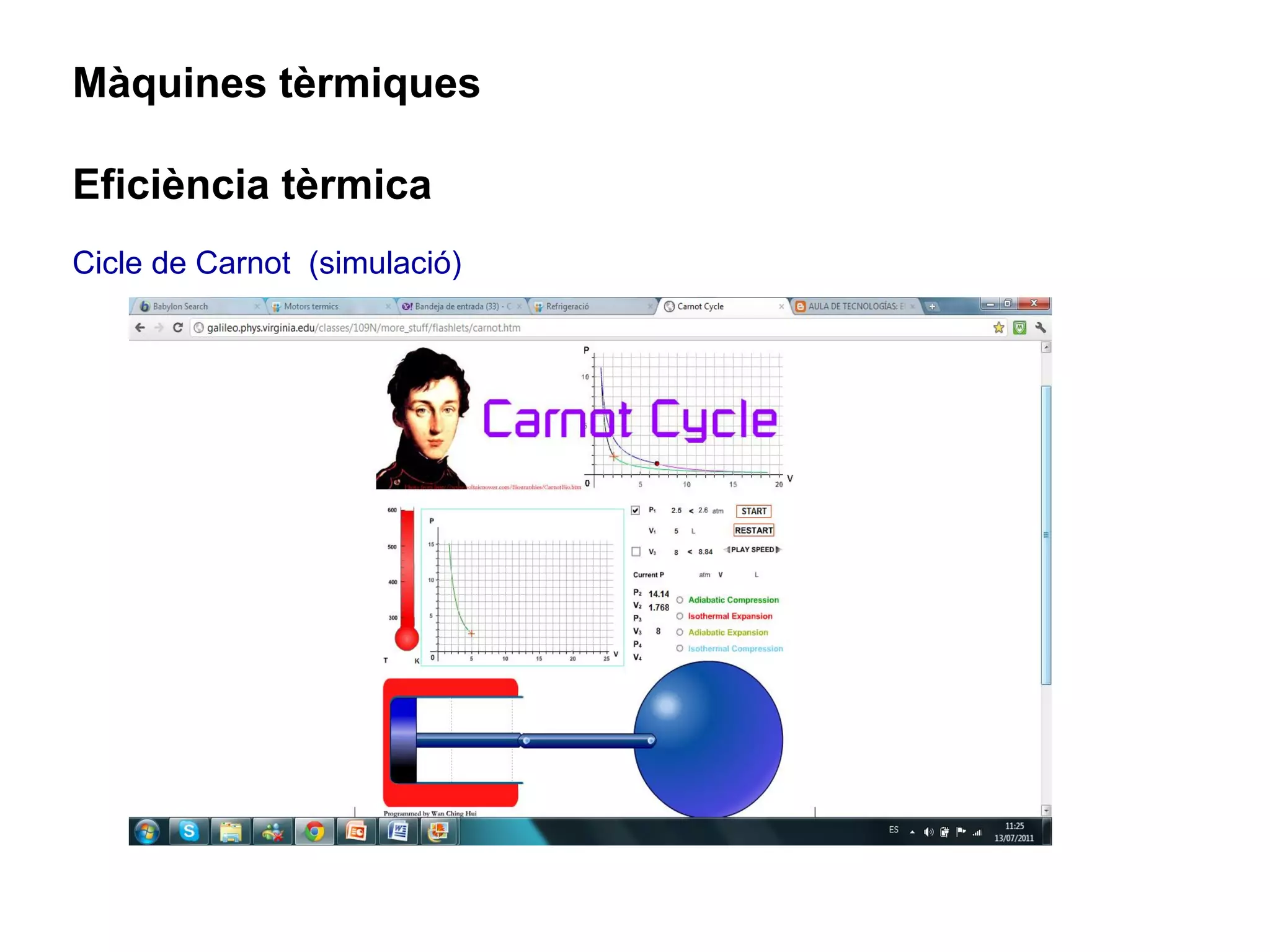 Màquines tèrmiques

Eficiència tèrmica
Cicle de Carnot (simulació)
 