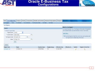 24
Oracle E-Business Tax
Configurations
 