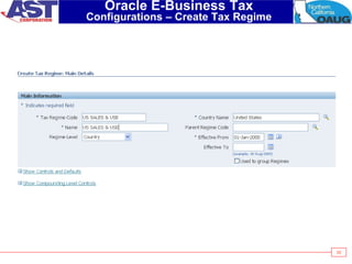 25
Oracle E-Business Tax
Configurations – Create Tax Regime
 