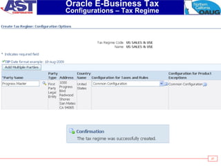 27
Oracle E-Business Tax
Configurations – Tax Regime
 