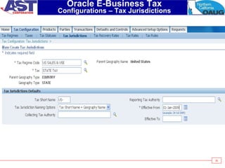 36
Oracle E-Business Tax
Configurations – Tax Jurisdictions
 