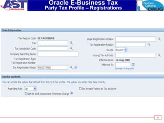 44
Oracle E-Business Tax
Party Tax Profile – Registrations
 