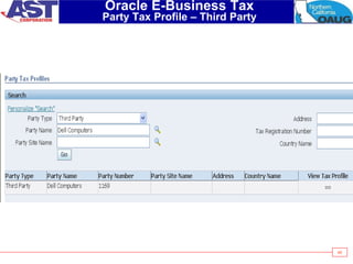 45
Oracle E-Business Tax
Party Tax Profile – Third Party
 