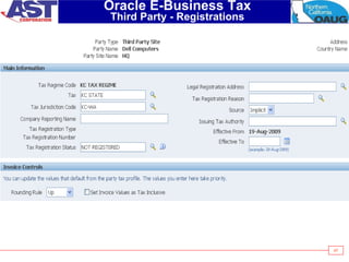 47
Oracle E-Business Tax
Third Party - Registrations
 